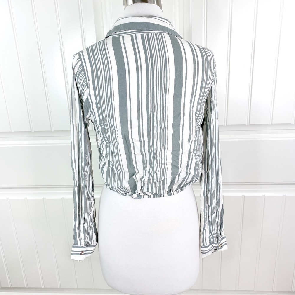 Tilly's Good Luck Gem Striped Button Cropped Shirt - Picture 5 of 6